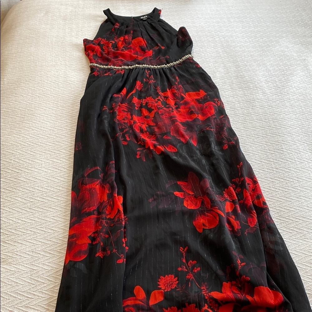 SL Fashions Black and Red Floral Maxi Dress